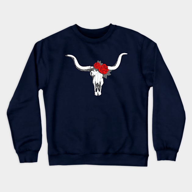 Bull skull with roses Crewneck Sweatshirt by finegoddamnit